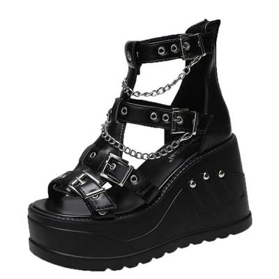 Мода 10 см Летние Сандалии на Платформе Женские Высокие Каблуки Массивные Сексуальные Сандалии с Открытым Носком Танкетки Гладиаторские Кроссовки Женские Ботинки в Стиле Пак