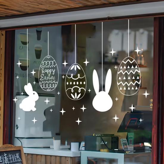 Glass Sticker Static Window Film Peel Stick No Glue Privacy Window Film Easter Bunny Egg Design Easy Remove Bubble-Free Decorative Window Film