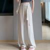 Модные плиссированные широкие брюки на шнуровке для женщин, прямые повседневные брюки с высокой талией, женские свободные простые однотонные офисные женские брюки 24270