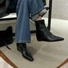 Корейская версия ботильонов с квадратным носком, на танкетке, из мягкой кожи, с коротким голенищем, тонкие, 2025 осень-зима, для улицы, простые, универсальные, для通勤, боковая молния