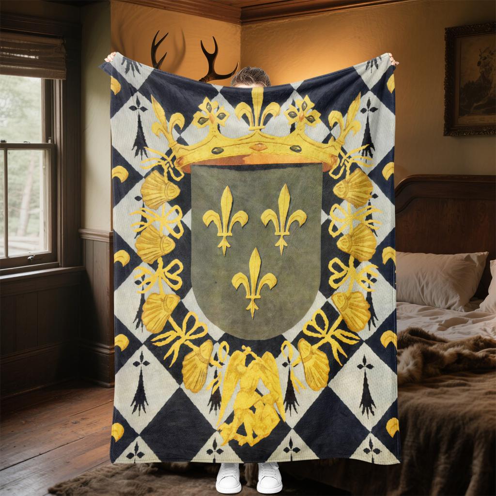 1pc Medieval royal coat of arms and iris blanket, al season lightweigh Poster blanket home office outdoor nap multifunc Poster blanketional blanket