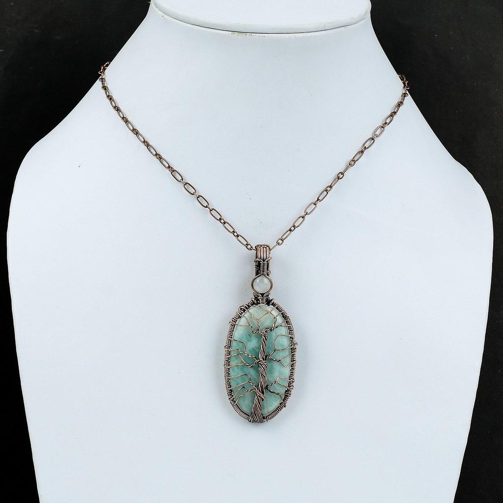 Древо жизни амазонит драгоценный камень кулон медная проволока обернутый кулон радуга лунный камень проволока кулон ювелирные изделия для подарков ручная работа медные украшения