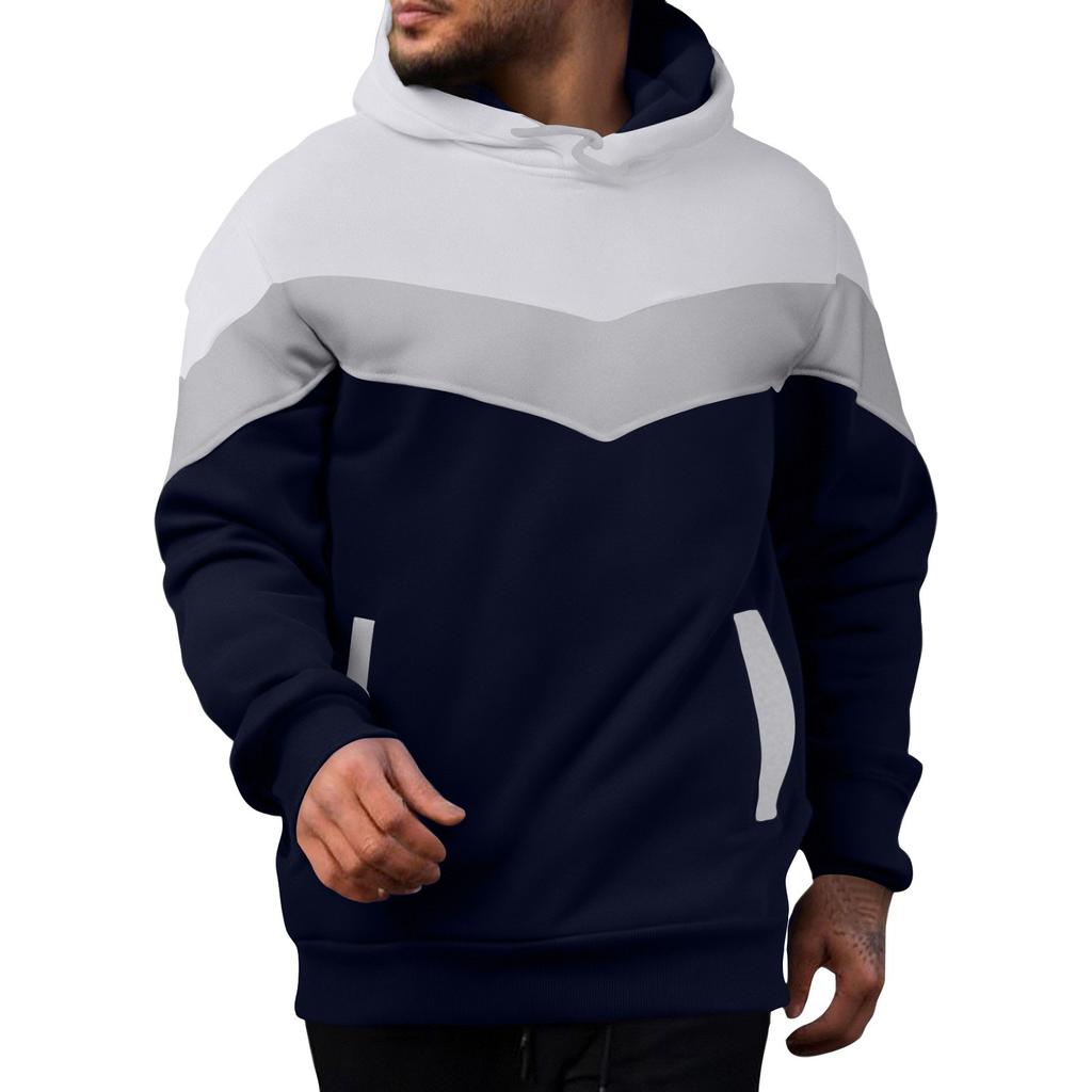 Мужская повседневная толстовка свободного кроя с цветными блоками, капюшоном на шнурке и большим карманом, спортивная толстовка
