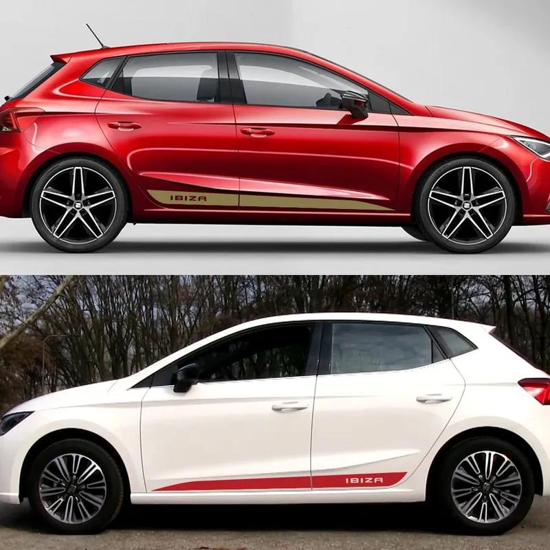 2шт наклейки для автомобиля Seat Ibiza дверь боковая юбка длинные полосы стиль виниловая отделка наклейки украшения кузова авто тюнинг аксессуары