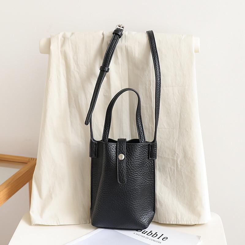 Ielgy Mini Portable Bucket Bag Retro Texture Soft Leather Shoulder Mobile Phone Bag Portable Shopping Crossbody