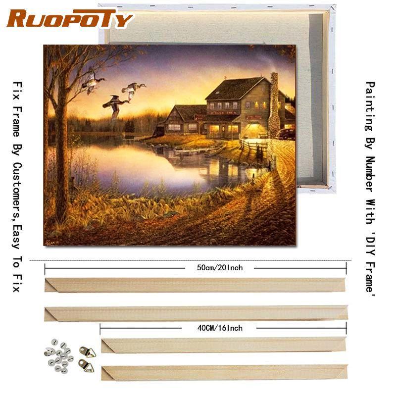 RUOPOTY Цифровая живопись Осенний пейзаж Wall Art Уникальный подарок DIY Рамка Украшение дома Ручная роспись Раскраска Гостиная