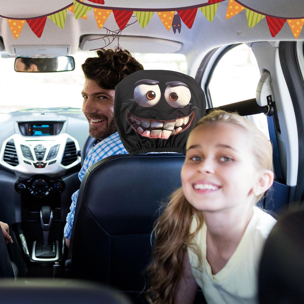 1 пара Универсальный Эластичный Чехол на Подголовник Автомобиля Хэллоуин Смешное Выражение Защитник Подголовника Автомобильного Сиденья Чехол на Подголовник Украшение