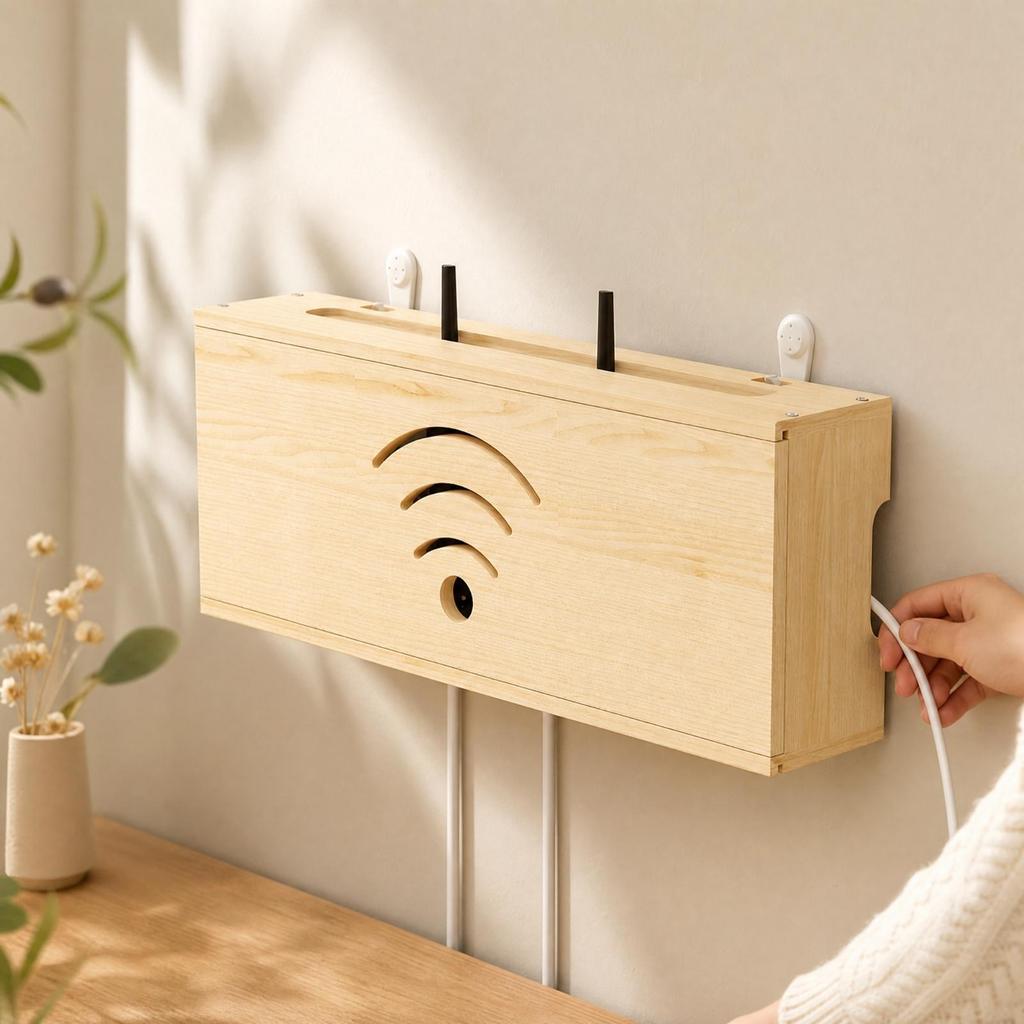Space-Saving Wall-Mounted Router Cabinet Versatile Wooden Cable Management Box
