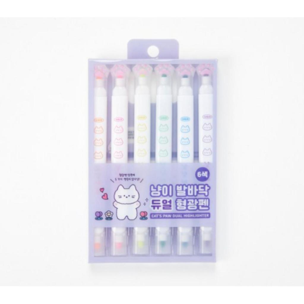 Dual Cat Paw Highlighter Pen Set 6 Colors