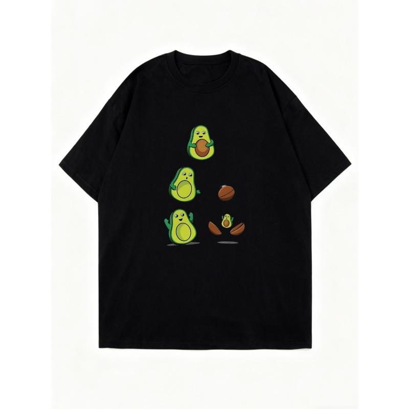 Футболка оверсайз черная с мультяшным принтом авокадо летняя повседневная