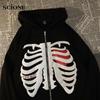 Gothic Skull Print Street Zipper Hoodie Women Y2k Loose Fashion Trend Hip Hop Harajuku Oversized Sweatshirt Women