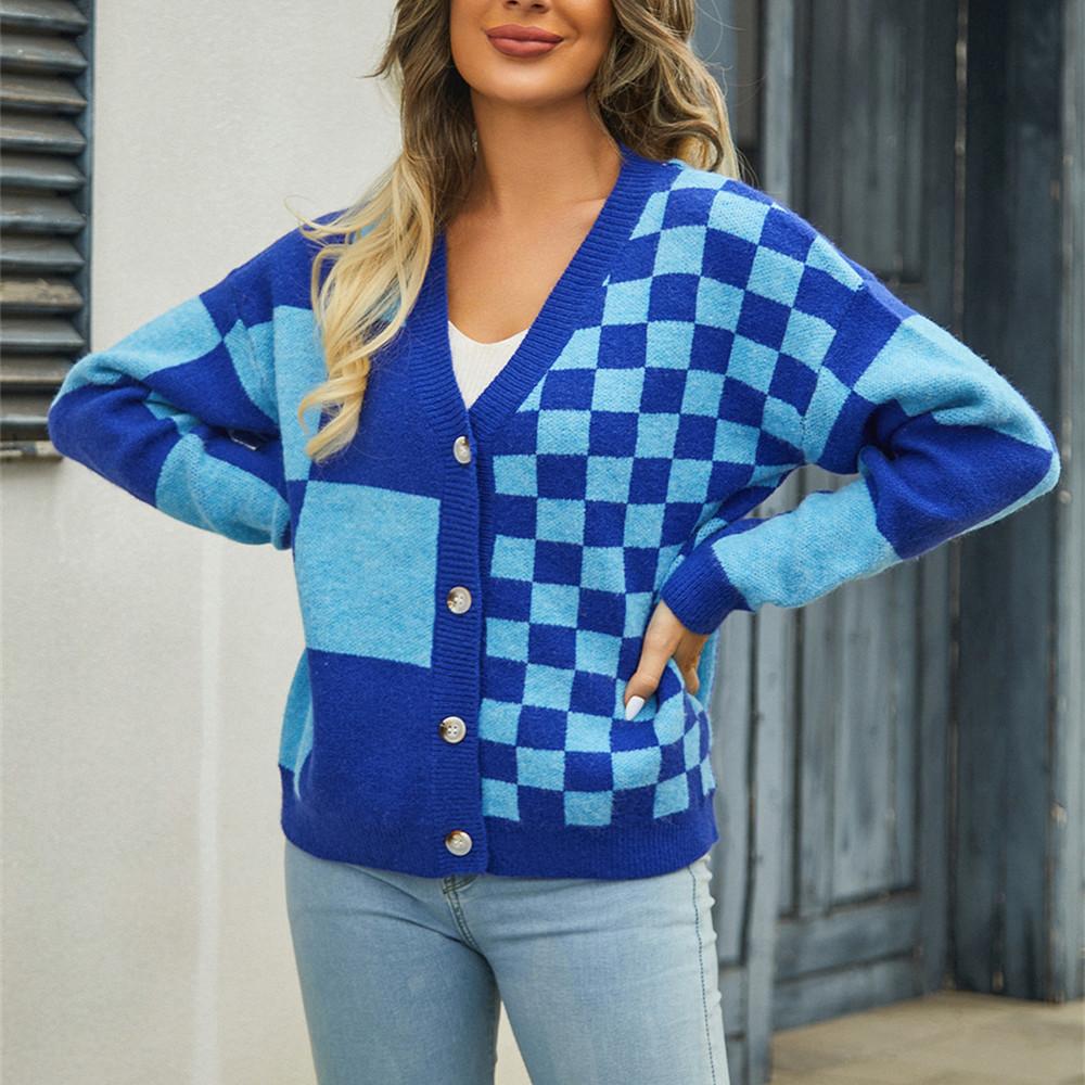 GMXIA Женская мода, повседневный полосатый принт, осень-зима, свободные свитера с длинным рукавом и v-образным вырезом