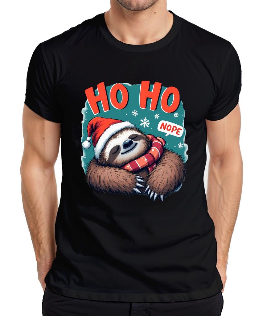 HO HO NOPE Sloth Christmas Santa Hat Scarf Funny Mens T-Shirt