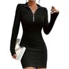 Ladies' Comfortable Casual Fashionable Solid Color Zipper Lapel Hip Hugging Dress