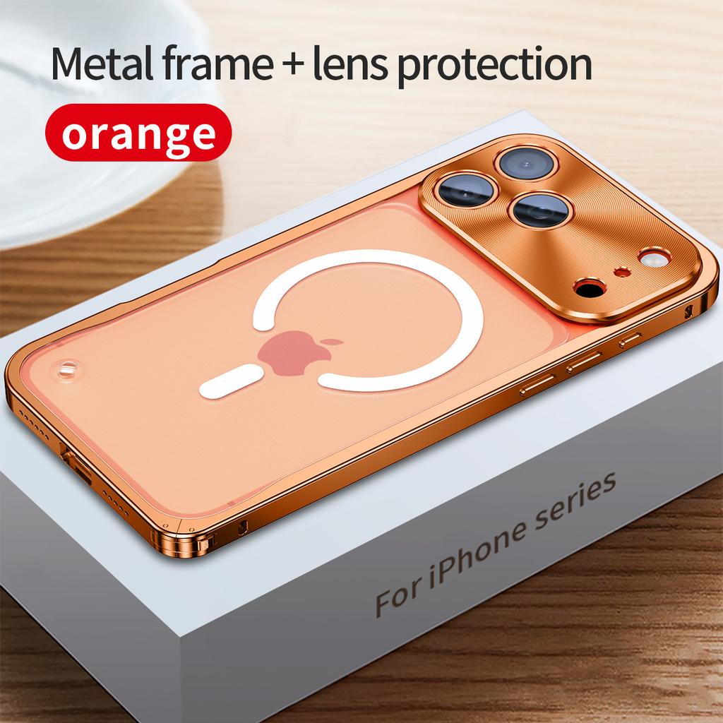 Metal Frame Magnetic Phone Case For iPhone 17 12 13 14 15 16 Pro Max Aluminum Alloy Full Lens Protection Cover For iPhone 16 Plating Metal Back Case