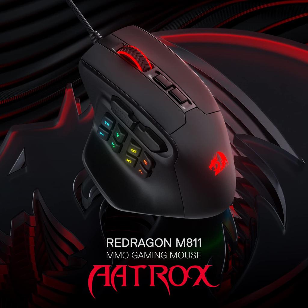 Redragon M811 Aatrox MMO игровая мышь 15 программируемых кнопок проводная игровая мышь RGB эргономичная естественная рукоятка сборка 10 боковых макроклавиш программное обеспечение DIY