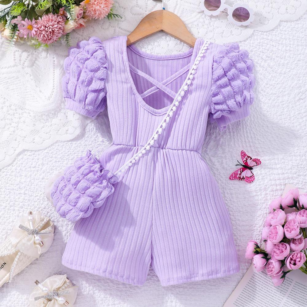 2-7Y Children's Bubble Sleeve Bodysuit Crossed Back Bodysuit Children's Short Sleeve