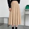 Korean Solid Knitted Skirt Women Warm High Waist Slim Pleated Skirt Large Swing A-line Skirt Female Vintage Skirt