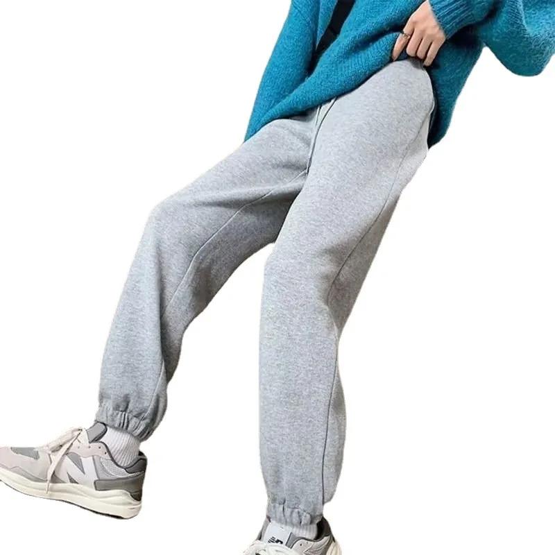 Утолщенные женские спортивные брюки с флисовой подкладкой, с высокой талией, свободного кроя, утягивающие, повседневные, универсальные, осень/зима