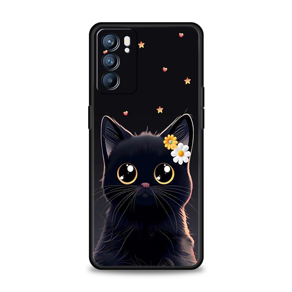 Чехол для Oppo A54 A53 A52 A9 A15 A95 A17 A16 A76 A74 Find X6 X5 Reno8 Reno7 Reno6 Pro 5G Обложка мультяшный милый кот Арт мода