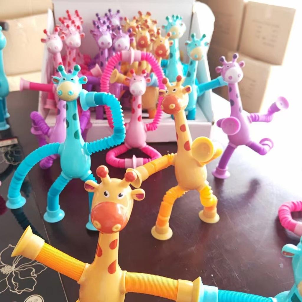 Luminous Changeable Giraffe Extension Tube Children's Educational Toys Cartoon Suction Cup Parent-Child Interactive Educational Decompression