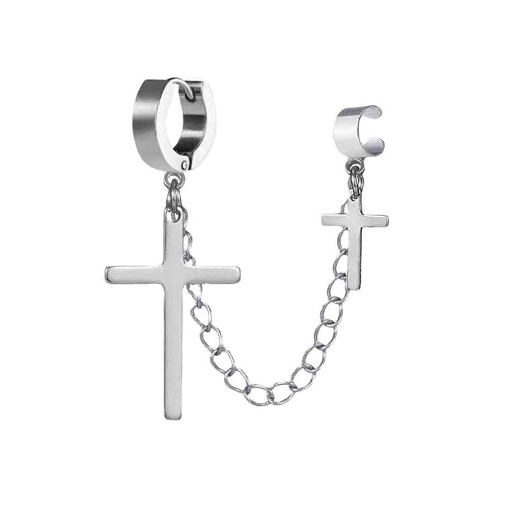 Black New Cross Ear studs Stainless steel Earrings Chain