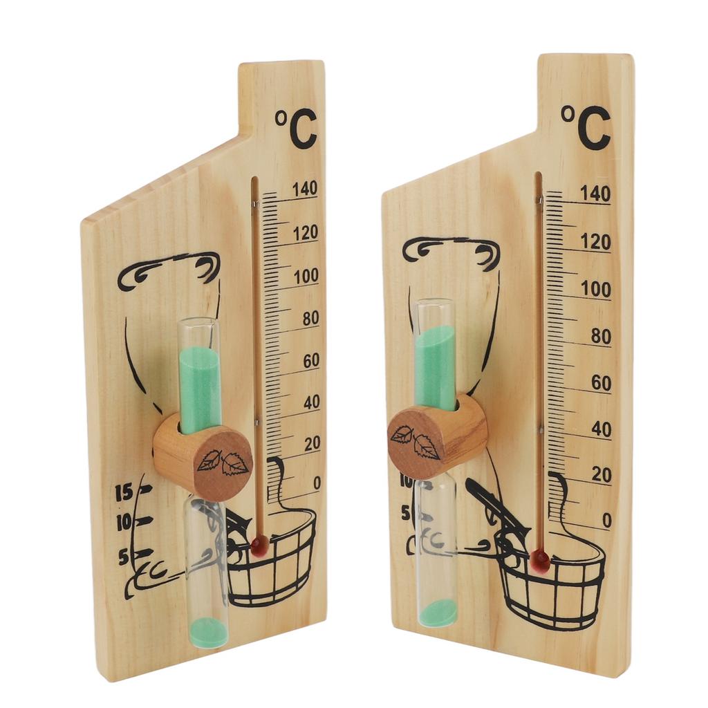 Sauna Thermometer Hourglass 15 Minute Sand Timer Golden Wood 0 To 140 Celsius Degree Temperature