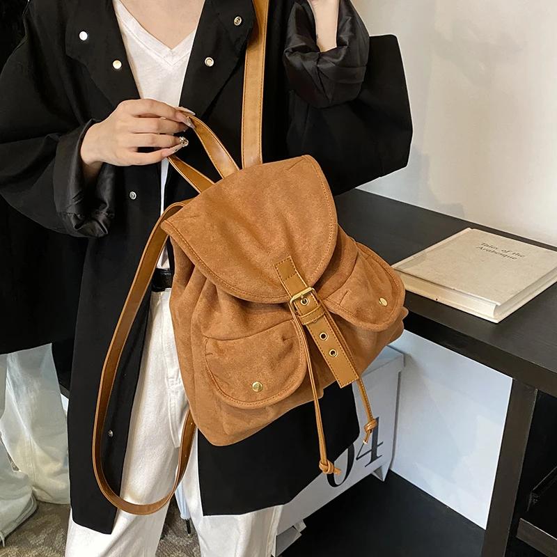 Женские ретро-рюкзаки с маленькими двойными карманами из искусственной кожи 2024 года, зимние рюкзаки Y2K в стиле ретро для школьников и студентов