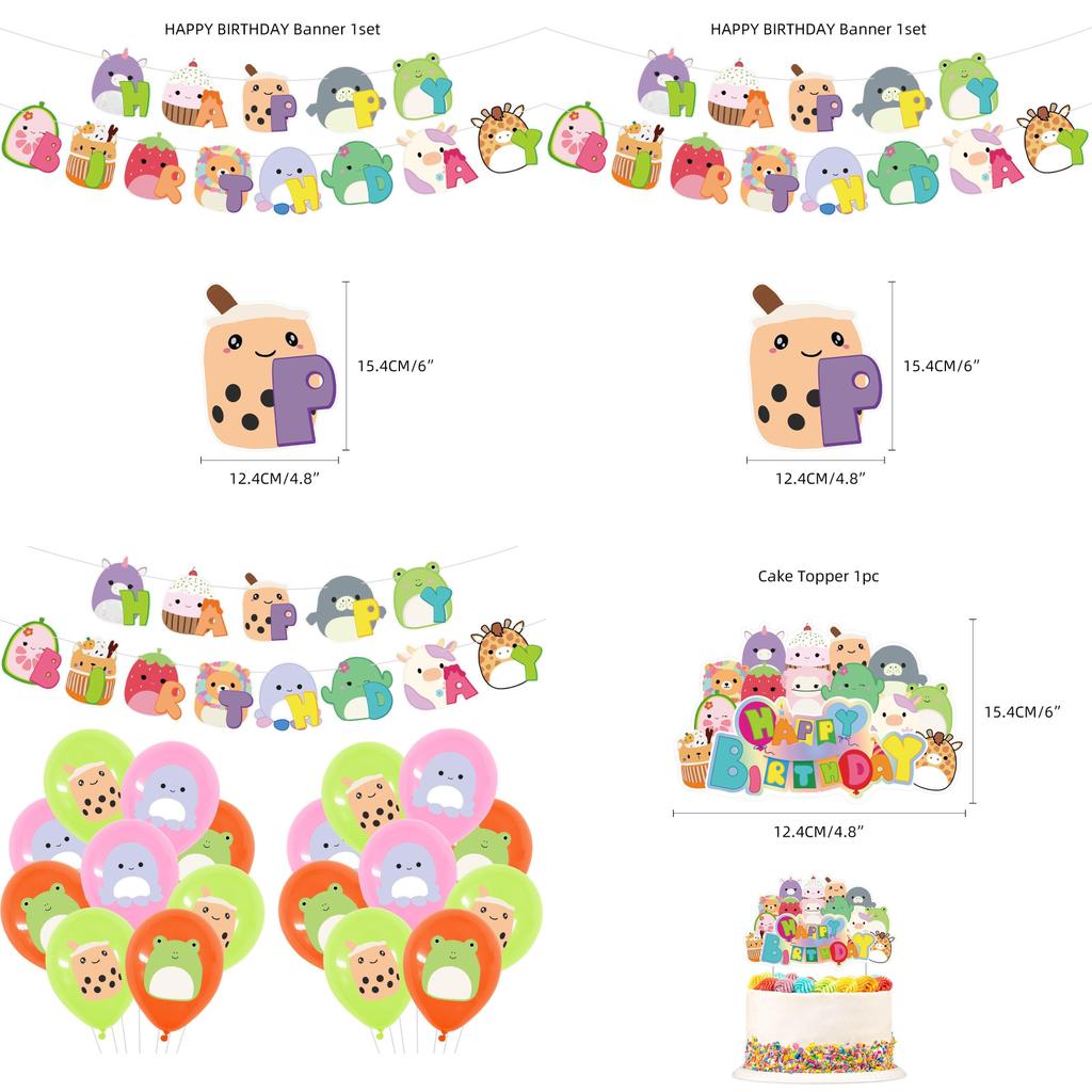 Набор для вечеринки в стиле Squishmallows на день рождения с топпером для торта, воздушными шарами и баннером, идеально подходит для детей