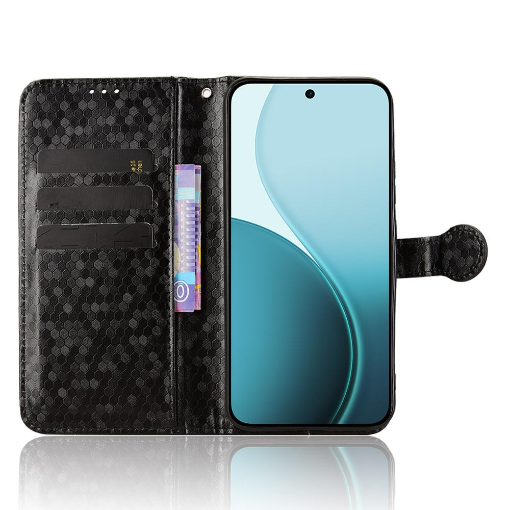 For Oppo Reno14 F 5G Wallet Case Dot Pattern Imprint PU Leather Phone Cover with Wrist Strap