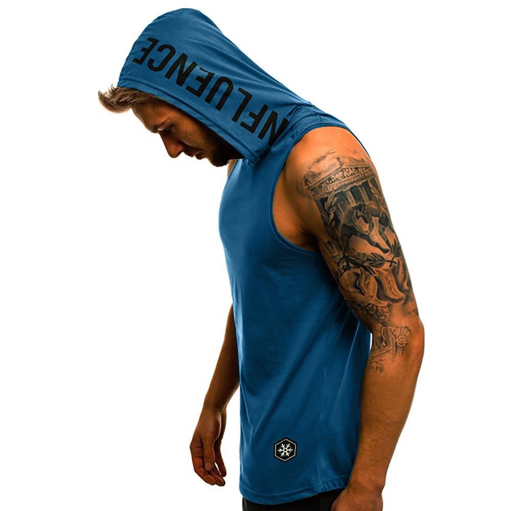 Summer Men Fashion Casual Letter Printed Slim Sleeveless Hooded T Shirt Tank Top Vest Blouse Comfortable High Quality Unique Personalized Clothes