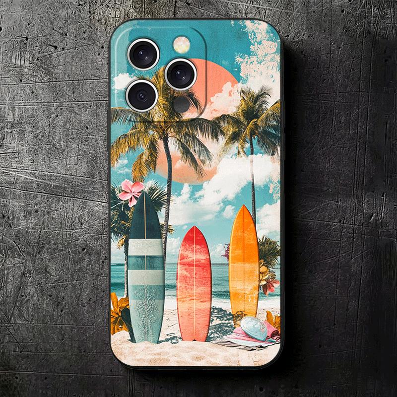 Чехол для телефона Surfboard Surfing Surf Summer Мягкий для iPhone 16 16E 17 Air 15 Pro Max 14 Plus 13 Mini 11 12 7 Черный Задняя крышка