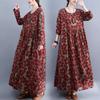 2023 Autumn Retro Plus Size Ethnic Round Neck Long Sleeve Printed Dress for Women