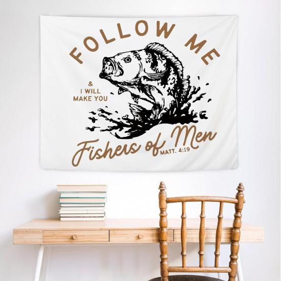 NATSUNO Vintage Christian Tapestry, Retro Bible Verse Fish Wall Tapestry for Home, Religious Scripture Fishers of Men Tapestries Wall Hanging for