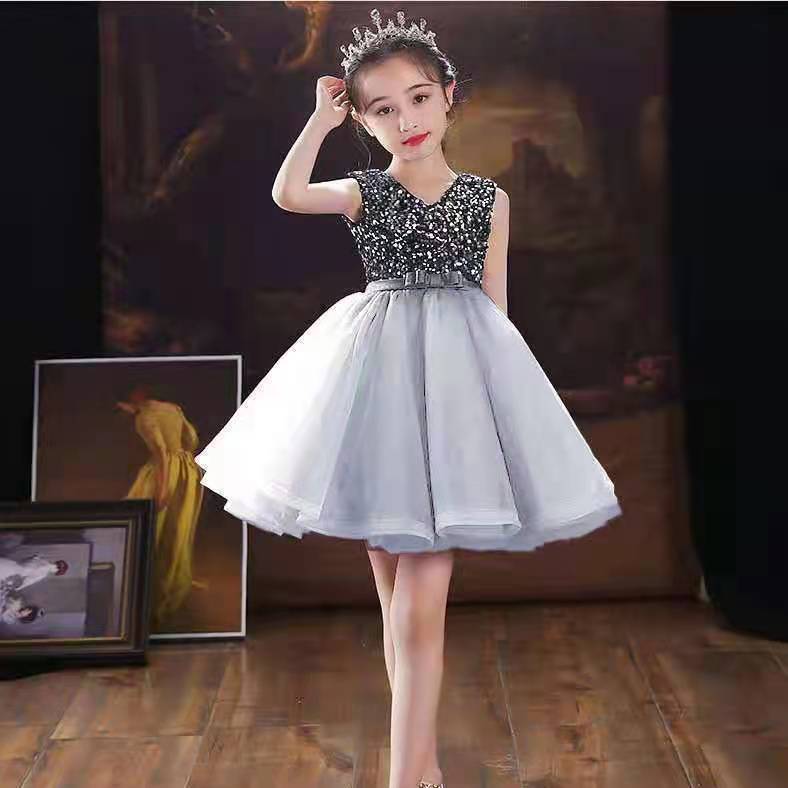 Осенне-зимнее вечернее платье для девочек с длинными рукавами и пайетками, наряд для выступлений