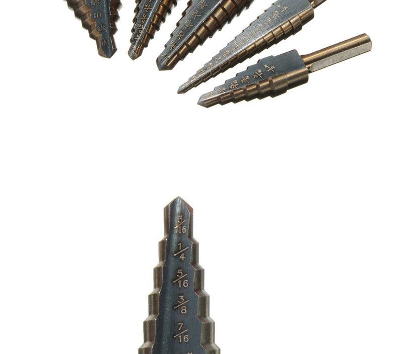 Набор из 5 ступенчатых сверл-пагод черного и желтого цвета с треугольным хвостовиком и прямой канавкой