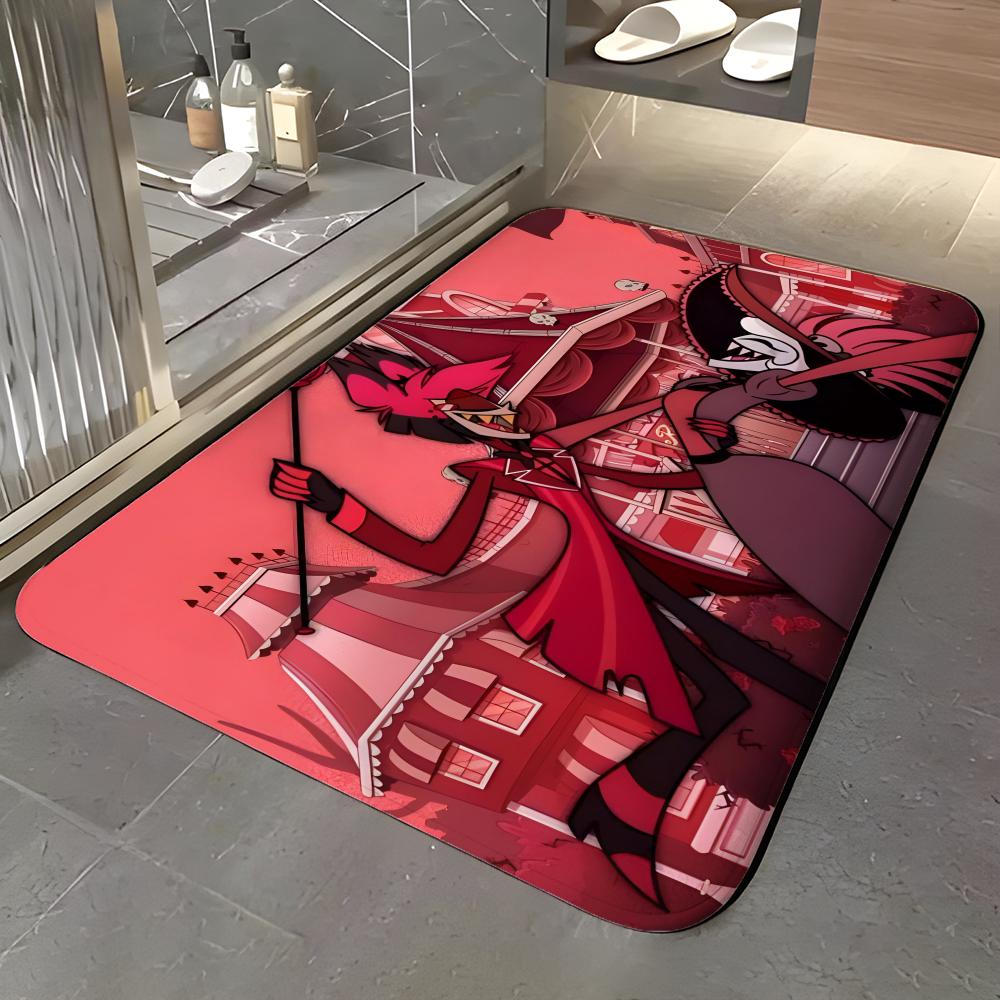 show H-Hazbin Hotel Floor Mat Soft Flannel Entrance Door Mat Non Slip Absorbent Bathroom Bedroom Floor Rug