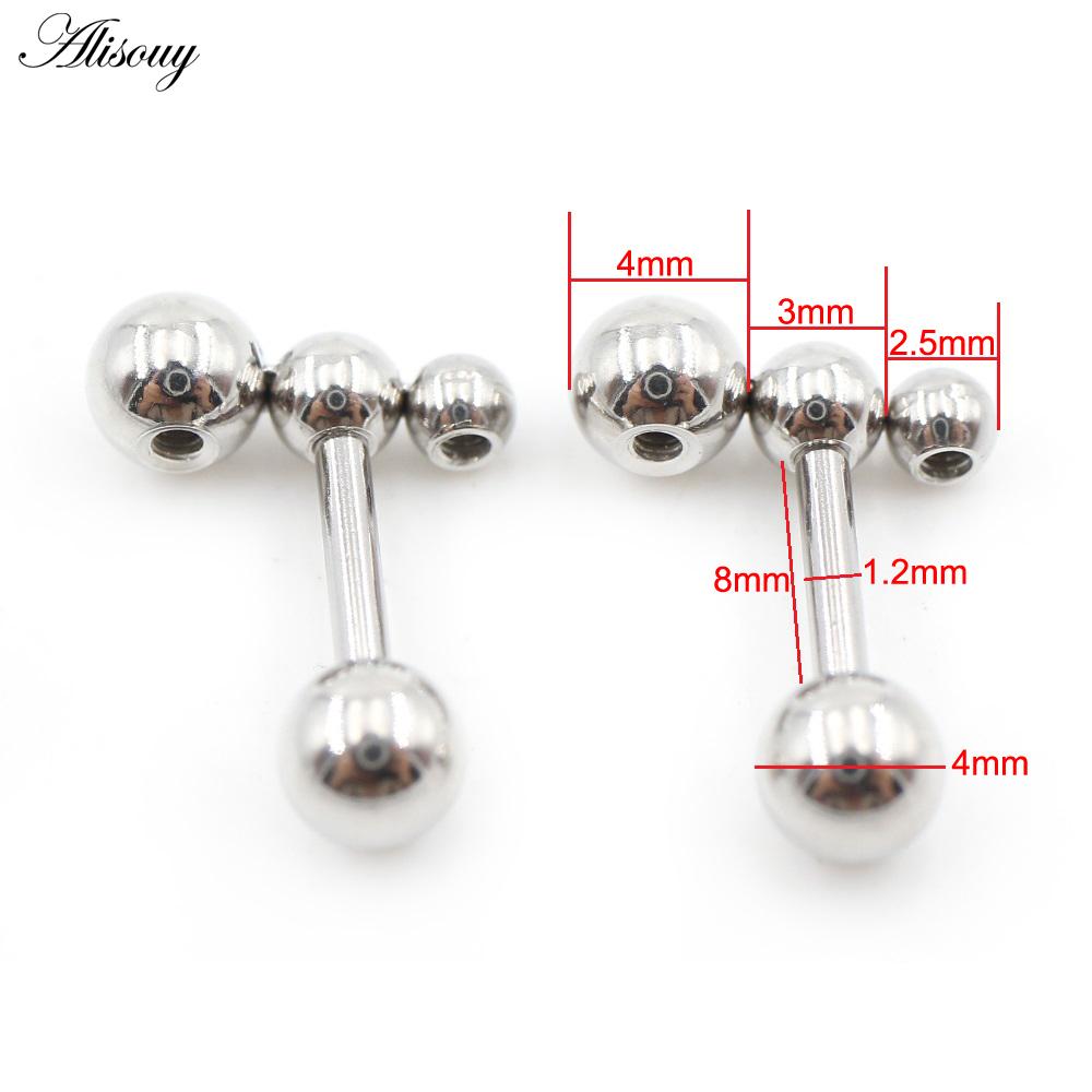 Alisouy 2PC нержавеющая сталь резьба три шарика фасоль женщины мужчины девушка серьги гвоздик хрящ винт серьги пирсинг ювелирные изделия