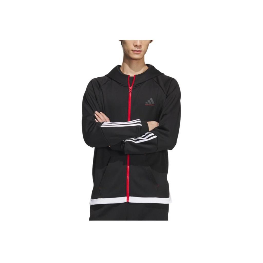 Adidas Баскетбольная куртка FW24 с капюшоном на молнии, модная универсальная мужская куртка, черная JL7586