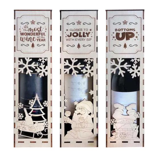 1/3 шт. Рождественская деревянная винная коробка Легкая сборка Лазерная резка Снежинки Праздничный дизайн Подарочная коробка для вина Праздничное украшение