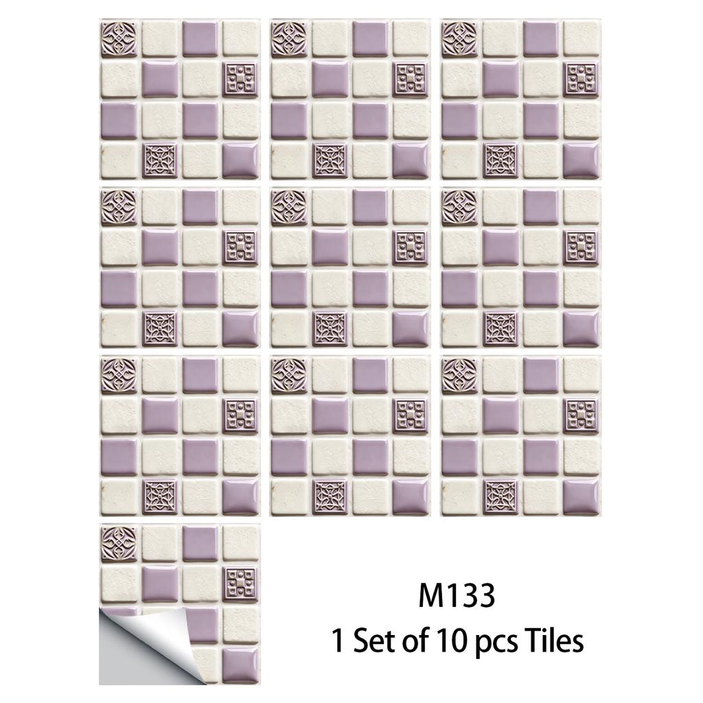 10Pcs Glossy Marble Mosaic Tile Stickers Waterproof Self-Adhesive Geometric Wall Floor Decals Kitchen Backsplash Home DIY Decoration