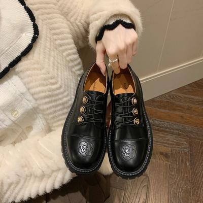 Кожа коровы~ Мама-виноград в том же стиле Хепберн Ретро Толстый каблук Вышитые кожаные лоферы Женские Британские маленькие кожаные туфли