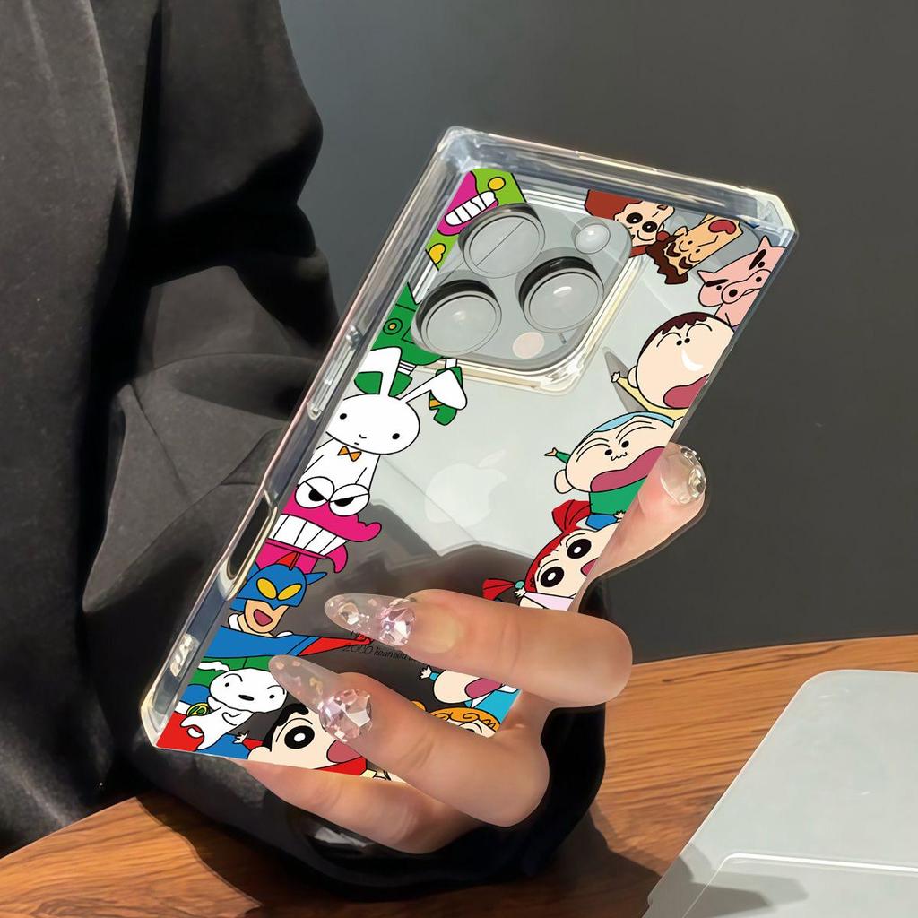 Прозрачный квадратный чехол-накладка для iPhone 13 11 14 Pro Max 16 ProMax 15 Plus 12 Защита от кислорода, Чехол с рисунком Крэйона Шин-чана