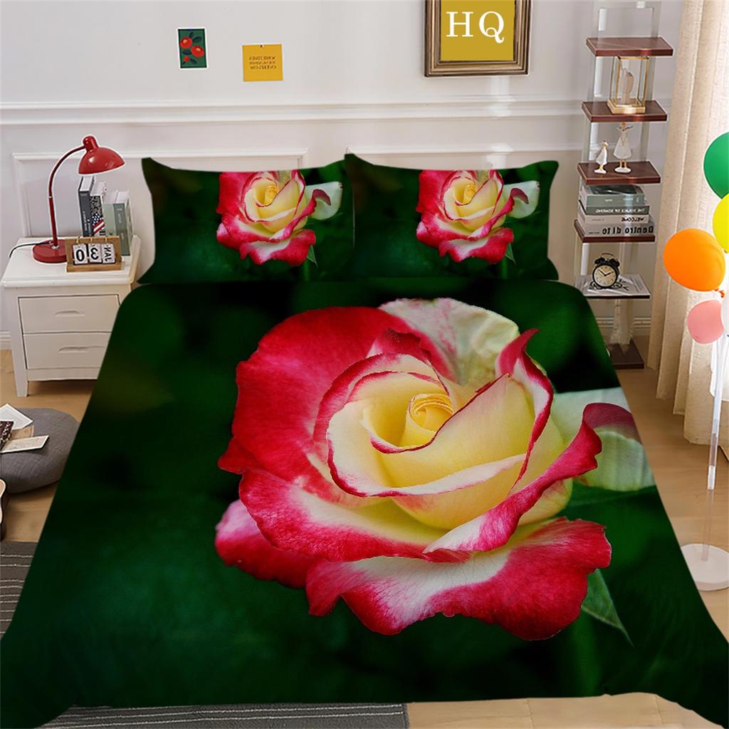 3D Цветочный комплект постельного белья «Морской цветок» Серия «Цветок» Одеяло и наволочка 2/3 шт. AU180 * 210 Полный размер Мягкие и легко чистящиеся украшения для дома