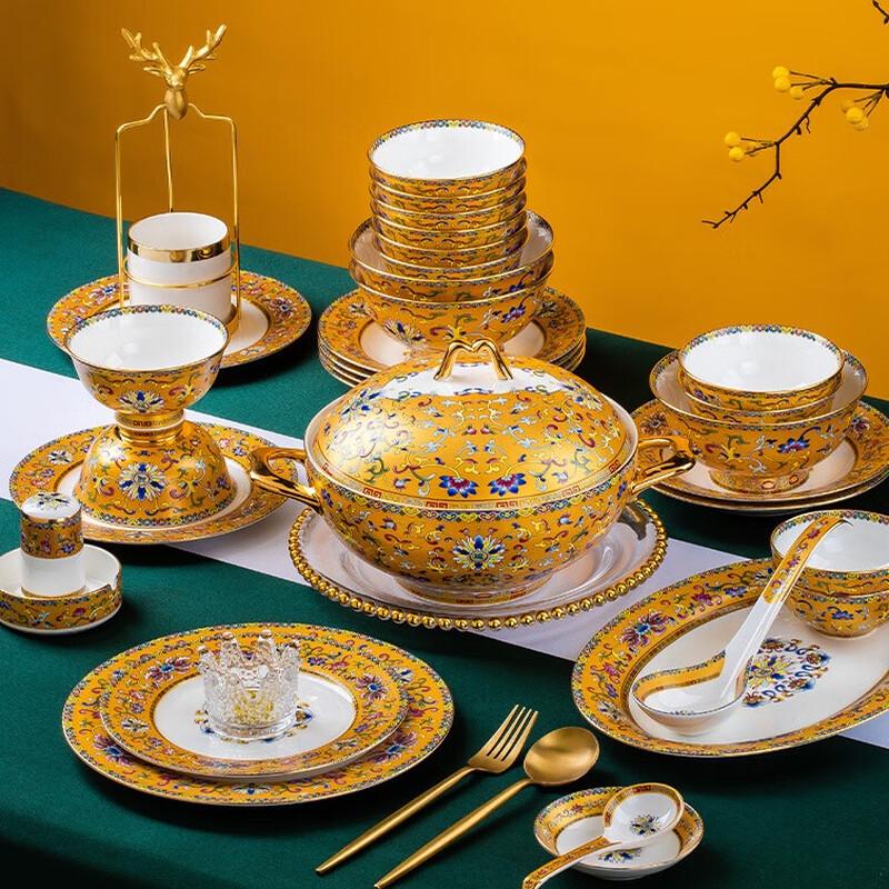 Linpan Hand-painted Dunhuang Enamel 80-Piece Luxury Dinnerware Set