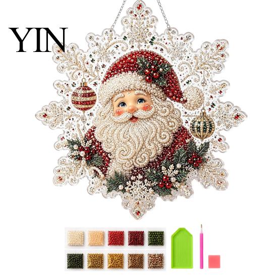 Christmas Craft Kits for Adults Faux Pearl Painting Suncatcher Art Kit, Acrylic Snowflake Shape Board Decorative Gemstone Ornament Sets with