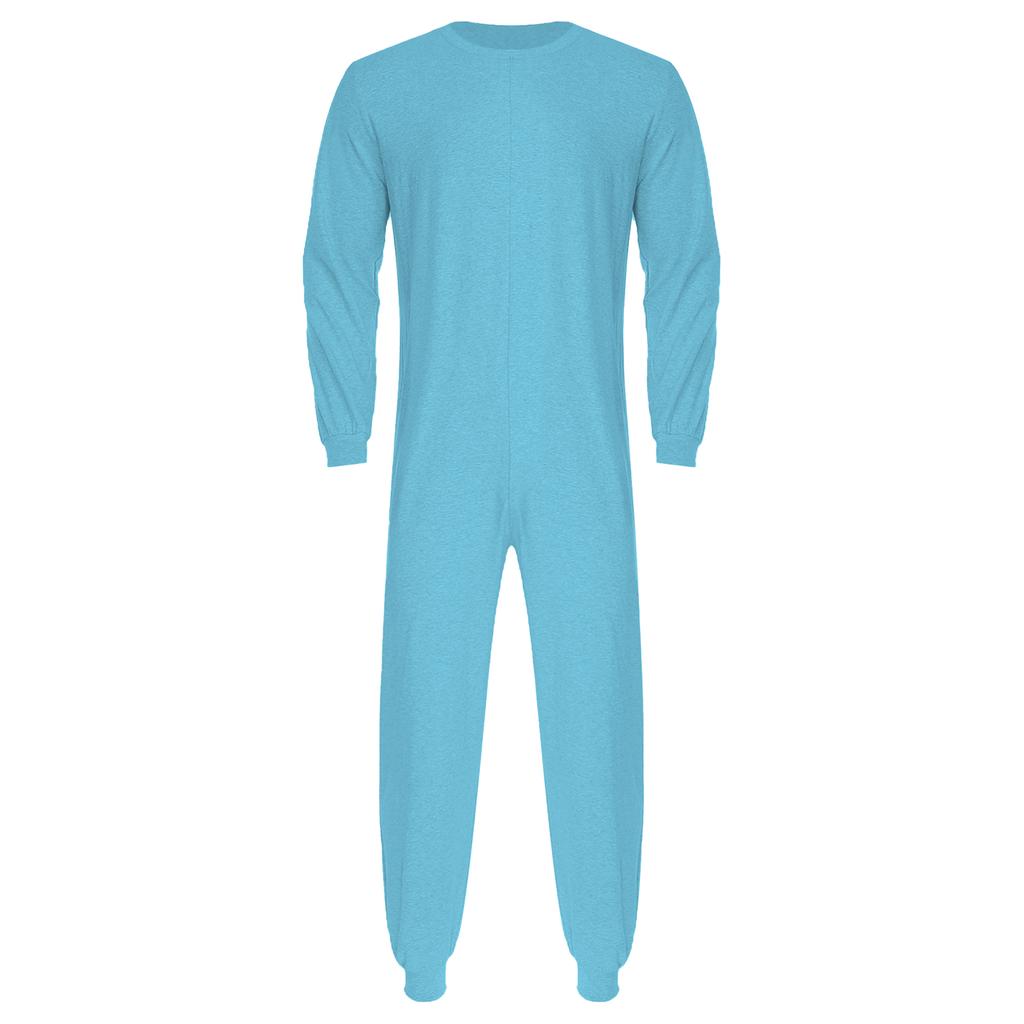Unisex Anti Strip Adaptive Jumpsuit Crew Neck Long Sleeve Back Zipper Long Pants One Piece Romper