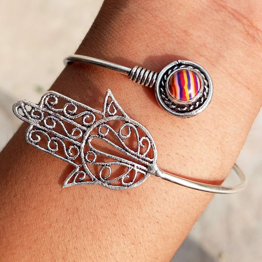 Rainbow Calsilica Gemstone 925 Sterling Silver Plated Designer Cuff Bangle Jewelry NST-J2H8987