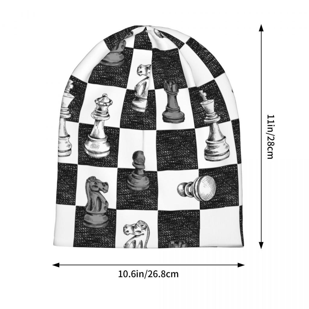 Board Game Chess Figures Checkered Accessories Beanies Black and White Checkboard Skullies Caps Stylish Hat Birthday Present