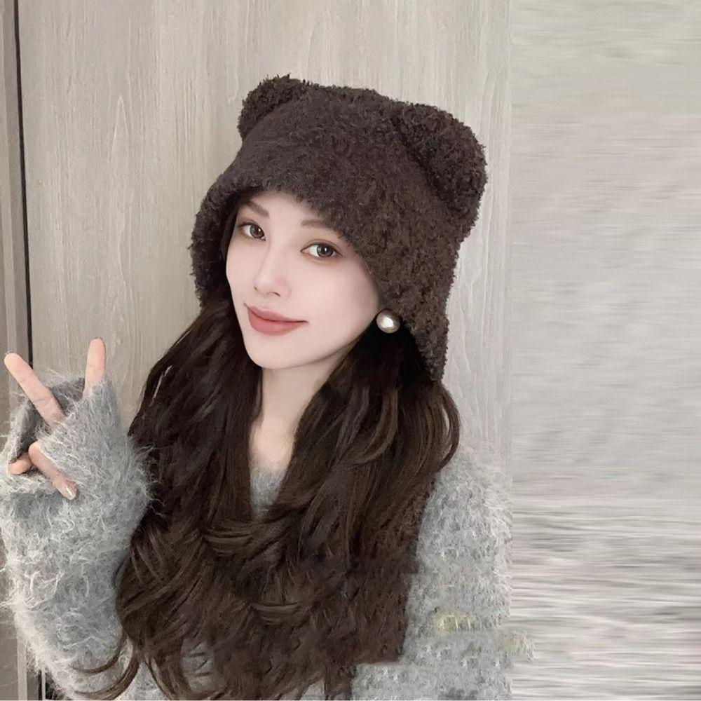 Bear Ear Women Scarf Hat Knitted Knitted Pullover Cap Durable Warm Cap  Outdoor Activities